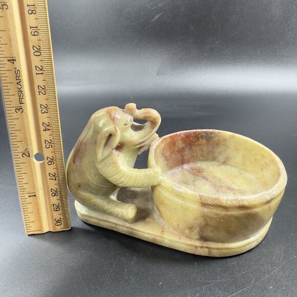Vintage Chinese Soapstone Stone Carved Elephant Dish Tray Votive Holder Decor - Picture 2 of 13